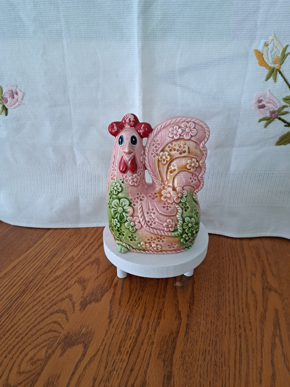 Vintage (RARE) KITSCHY Floral Ceramic Rooster COIN BANK
